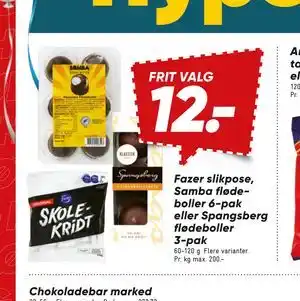 Bilka Fazer slikpose, Samba flødeboller 6-pak eller Spangsberg flødeboller 3-pak tilbud
