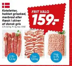 Bilka Koteletter, hakket grisekød, mørbrad eller flæsk i skiver af dansk gris tilbud