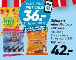 Bilka Skippers eller Malaco slikpose tilbud