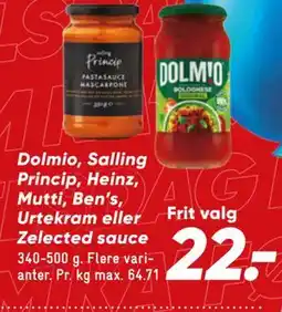Bilka Dolmio, Salling Princip, Heinz, Mutti, Ben’s, Urtekram eller Zelected sauce tilbud