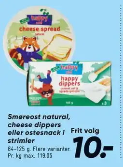 Bilka Smøreost natural, cheese dippers eller ostesnack i strimler tilbud