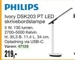 Harald Nyborg PHILIPS Ivory DSK203 PT LED skrivebordslampe tilbud