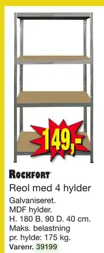 Harald Nyborg ROCKFORT Reol med 4 hylder tilbud