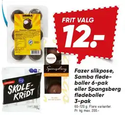 Bilka Fazer slikpose / Samba flødeboller / Spangsberg flødeboller tilbud
