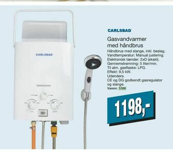 Gasvandvarmer med håndbrus