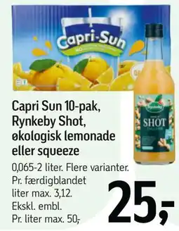 Føtex Capri Sun 10-pak, Rynkeby Shot, økologisk lemonade eller squeeze tilbud