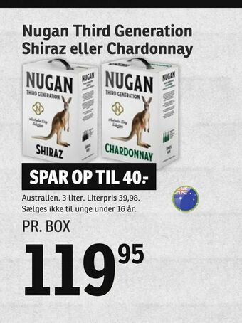 SPAR Nugan Third Generation Shiraz eller Chardonnay tilbud