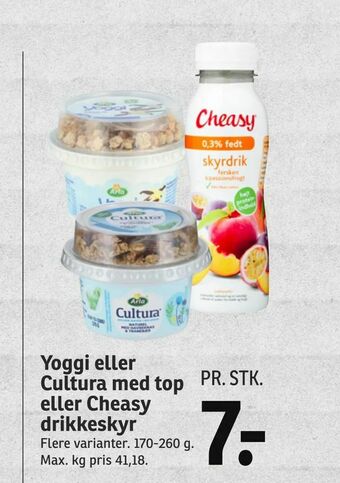 SPAR Yoggi eller Cultura med top eller Cheasy drikkeskyr tilbud