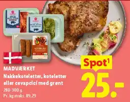 Lidl Nakkekoteletter, koteletter eller cevapcici med grønt tilbud