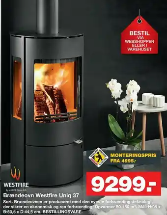 Bauhaus Brændeovn Westfire Uniq 37 tilbud