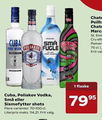 Kvickly Cuba, Poliakov Vodka, Små eller Sismofytter shots tilbud