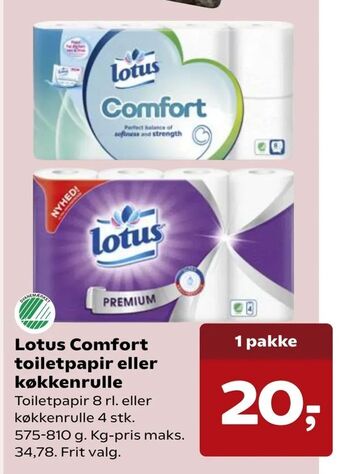 Kvickly Lotus Comfort toiletpapir eller køkkenrulle tilbud