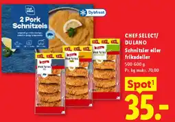 Lidl Chef Select / Dulano Schnitzel eller frikadeller tilbud