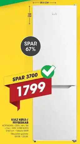 Punkt1 Kulz køle-/ fryseskab tilbud