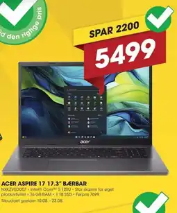 Punkt1 Acer aspire 17 17.3" bærbar tilbud