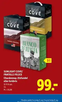 Lidl SUNLIGHT COVE/ FRATELLI FELICE Chardonnay, Zinfandel eller hvidvin tilbud