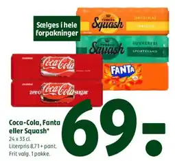 Coop 365 Coca‑Cola, Fanta eller Squash (24 x 33 cl) tilbud