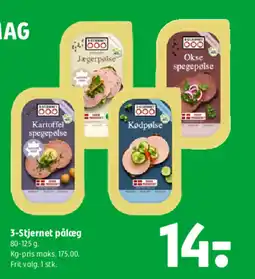 Coop 365 3-Stjernet pålæg 80-125 g. Kg-pris maks. 175,00. Frit valg. 1 stk. tilbud