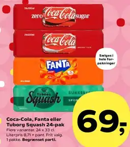 SuperBrugsen Coca‑Cola, Fanta eller Tuborg Squash 24-pak tilbud
