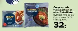 SuperBrugsen Coop sprøde fiskefrikadeller eller fiskefileter tilbud