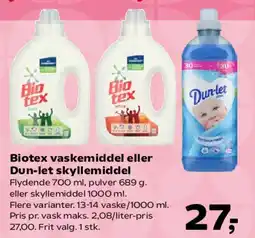 SuperBrugsen Biotex vaskemiddel eller Dun-let skyllemiddel tilbud