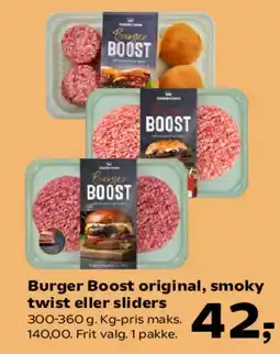 Kvickly Burger Boost original, smoky twist eller sliders tilbud