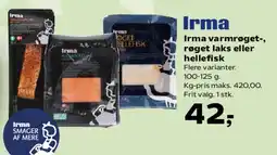 Kvickly Irma varmrøget / røget laks eller hellefisk tilbud