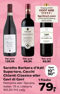 Kvickly Sarotto Barbera d'Asti Superiore, Cecchi Chianti Classico eller Gavi di Gavi tilbud