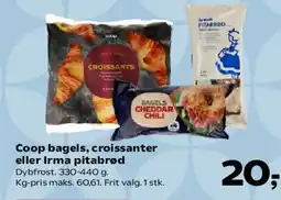 Kvickly Coop bagels, croissanter eller Irma pitabrød tilbud
