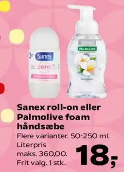 Kvickly Sanex roll-on eller Palmolive foam håndsæbe tilbud
