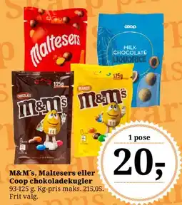Dagli'Brugsen M&M's, Maltesers eller Coop chokoladekugler tilbud