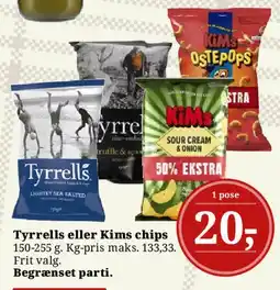 Dagli'Brugsen Tyrrells eller Kims chips tilbud