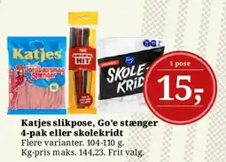 Dagli'Brugsen Katjes slikpose, Go'e stænger 4-pak eller skolekridt tilbud