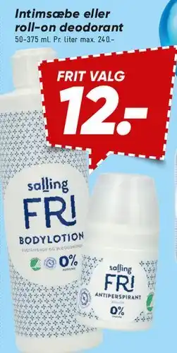 Bilka Salling FRI bodylotion eller roll-on deodorant tilbud