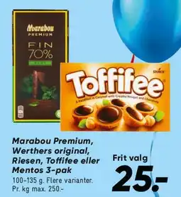 Bilka Marabou, Werther's, Riesen, Toffifee eller Mentos (3-pak) tilbud