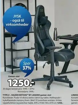 JYSK TYPE Z – RAZER EDITION BY LEGEND gamer-stol tilbud