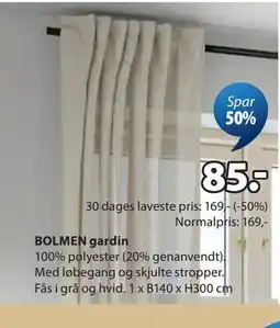 JYSK BOLMEN gardin tilbud