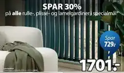 JYSK SPAR 30% på alle rulle-, plissé- og lamelgardiner i specialmål tilbud