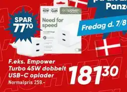 Bilka Empower Turbo 45W dobbelt USB-C oplader tilbud