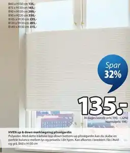 JYSK HVEN up & down mørklægning plisségardin tilbud