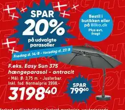 Bilka Easy Sun 375 hængeparasol - antracit tilbud