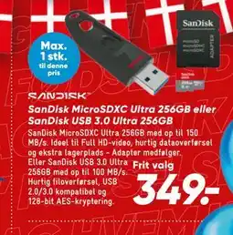 Bilka SanDisk MicroSDXC Ultra 256GB eller SanDisk USB 3.0 Ultra 256GB tilbud