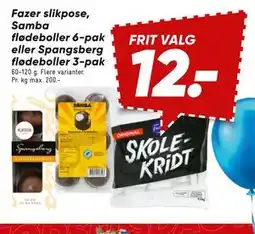 Bilka Fazer slikpose, Samba flødeboller 6-pak eller Spangsberg flødeboller 3-pak tilbud