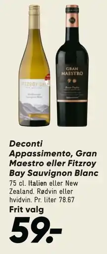 Bilka Deconti Appassimento, Gran Maestro eller Fitzroy Bay Sauvignon Blanc tilbud