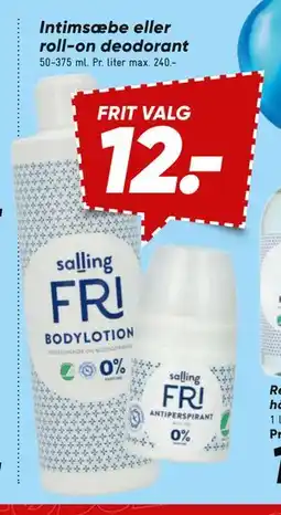 Bilka Intimsæbe eller roll-on deodorant tilbud