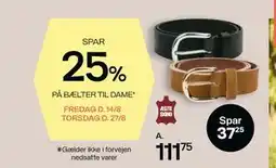 Bilka 25% PÅ BÆLTER TIL DAME tilbud