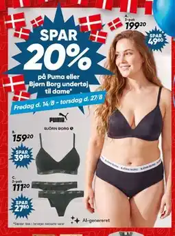 Bilka SPAR 20% på Puma eller Bjørn Borg undertøj til dame tilbud