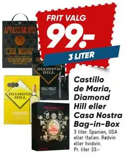 Bilka Castillo de Maria, Diamond Hill eller Casa Nostra Bag-in-Box tilbud