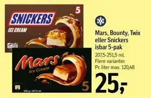 Mars, Bounty, Twix eller Snickers isbar 5-pak