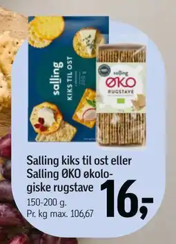 Føtex Salling kiks til ost eller Salling ØKO økologiske rugstave tilbud